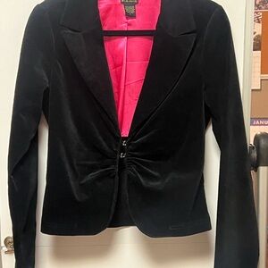 FANG Black Velvet Blazer with Pink Interior